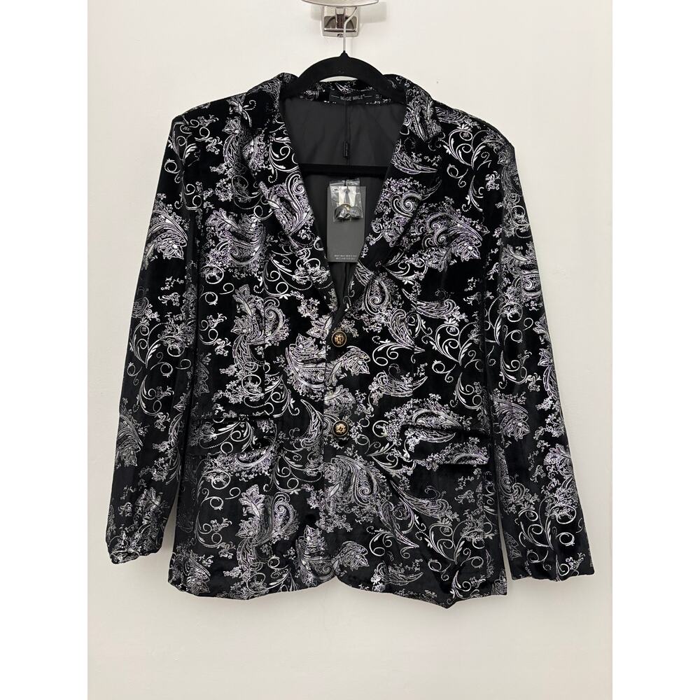 Mage Male Black Silver Paisley Velvet Blazer Jacket Size 12 NWT